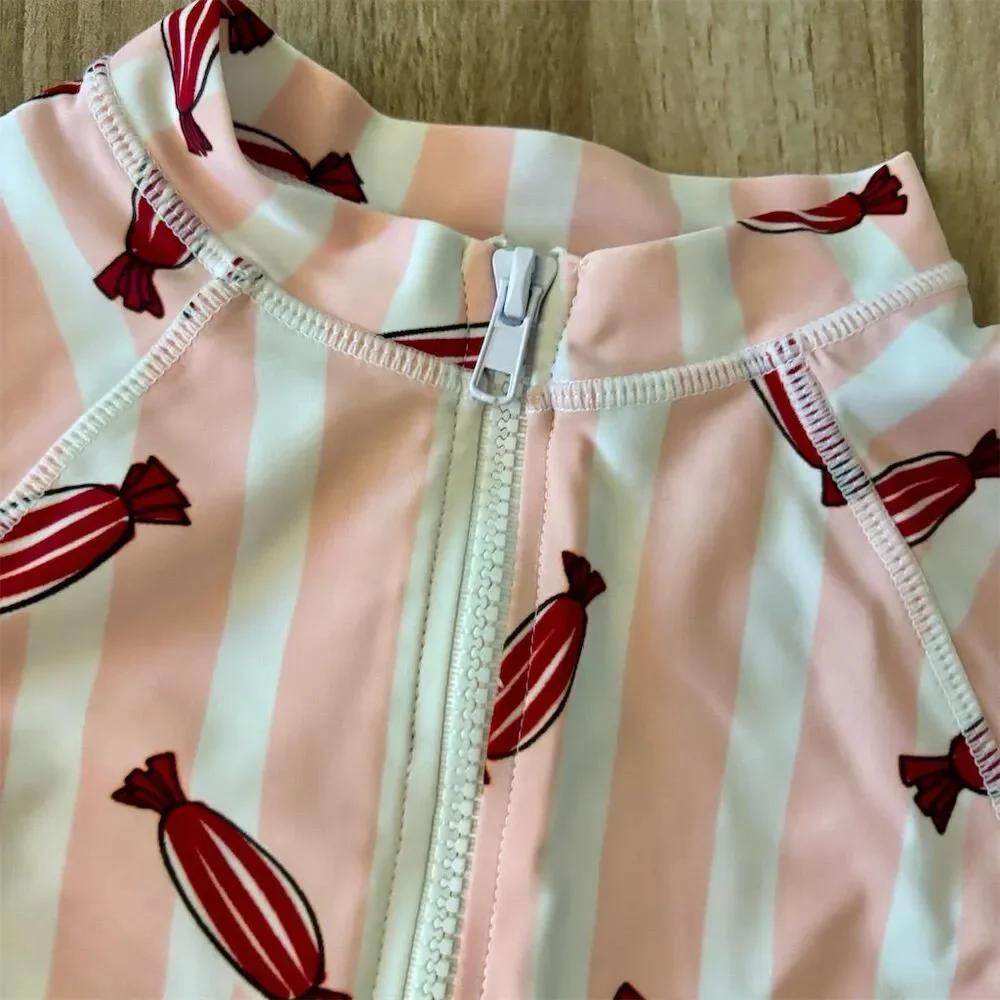 SOOKIbaby Kid Pink Striped Candy Print Swimsuit Size 4